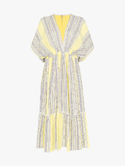 Shop Lemlem Amira Plunge Neck Tiered Dress In Yellow