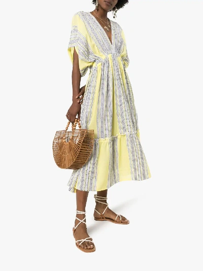 Shop Lemlem Amira Plunge Neck Tiered Dress In Yellow