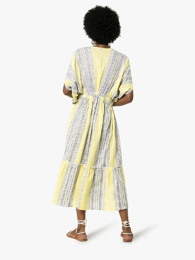 Shop Lemlem Amira Plunge Neck Tiered Dress In Yellow