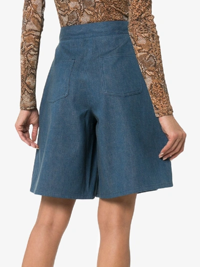 Shop Gucci High Waist Horsebit Denim Shorts In Blue