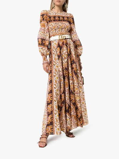 Shop Zimmermann Suraya Elephant Print Smocked Maxi Dress In Brown