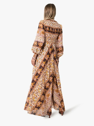 Shop Zimmermann Suraya Elephant Print Smocked Maxi Dress In Brown