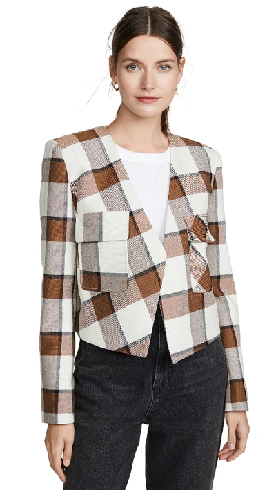 Shop Tibi Cropped Jacket In Ivory Multi