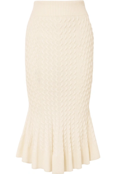 Shop Alexander Mcqueen Cable-knit Linen-blend Midi Skirt In Cream