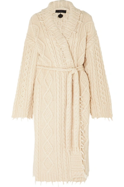 Shop Alanui Lapponia Fringed Cable-knit Cashmere And Wool-blend Cardigan In Cream