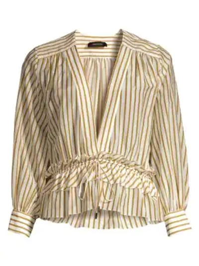 Shop Robert Rodriguez Mariel Striped Cotton Blouse In Gold White