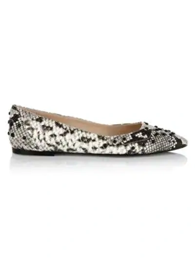 Shop Tod's Studded Python-embossed Leather Ballet Flats In Roccia