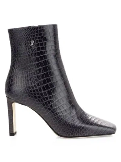 Shop Jimmy Choo Minori Croc-embossed Leather Ankle Boots In Dusk