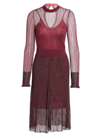 Shop Herve Leger Women's Sheer Metallic Pleated Dress In Rogue