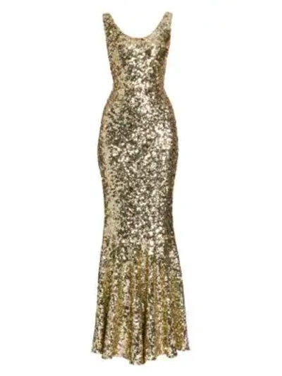 Shop Dolce & Gabbana Women's Sleeveless Sequin Gown In Gold