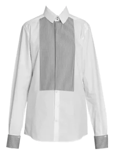Shop Dolce & Gabbana Women's Contrast Bib Collared Shirt In White