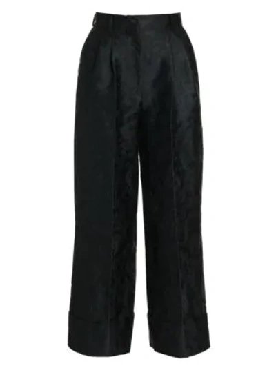 Shop Dolce & Gabbana Jacquard Wide-leg Cuffed Pants In Black
