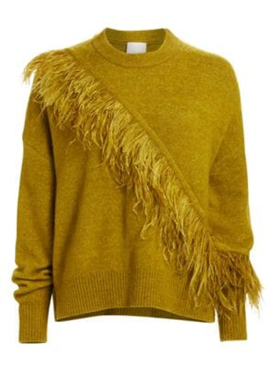 Shop Cinq À Sept Merritt Feather-trim Crewneck Sweater In Peridot Moss