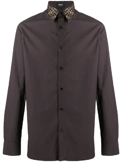 Shop Fendi Monogram Collar Shirt In Brown