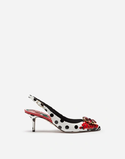 Shop Dolce & Gabbana Portofino-print Patent Leather Slingbacks With Brooch Detail In Floral Print