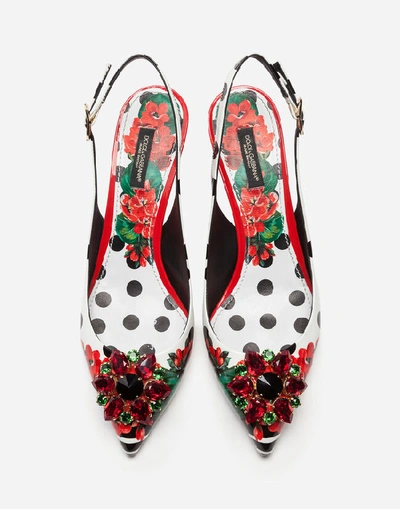 Shop Dolce & Gabbana Portofino-print Patent Leather Slingbacks With Brooch Detail In Floral Print