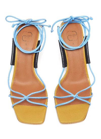 Shop Malone Souliers X Roksanda 'camila' Wrap Around Tie Strappy Leather Sandals In Light Blue / Mist / Military