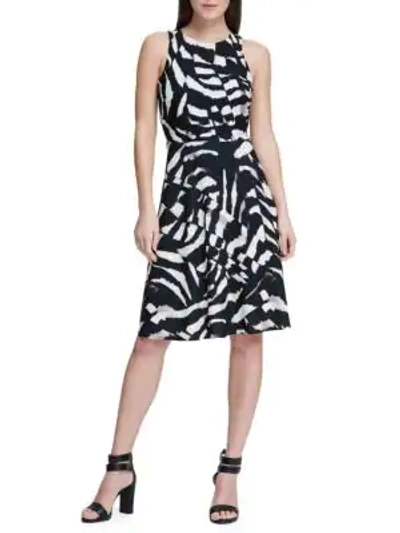 Shop Donna Karan Printed Fit-and-flare Dress In Black