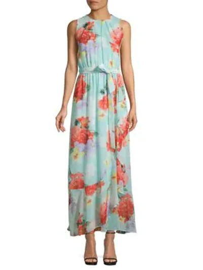 Shop Calvin Klein Collection Floral Ruffle Maxi Dress In Seas