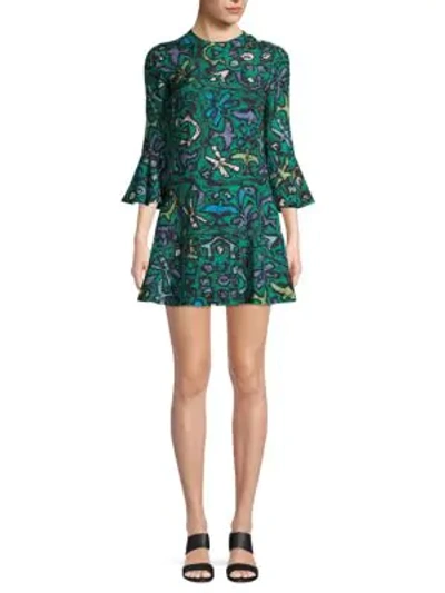 Shop Valentino Abstract Bell-sleeve Dress In Multi