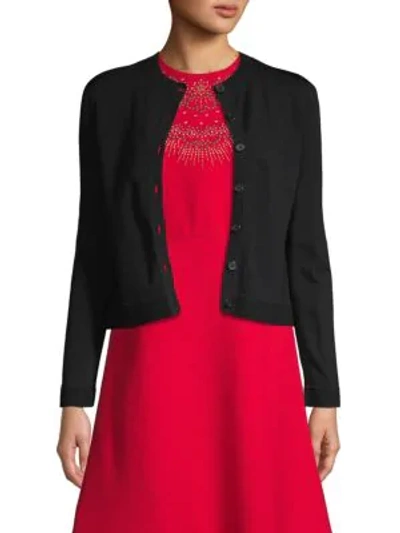 Shop Valentino Lace Back Cardigan Sweater In Nero