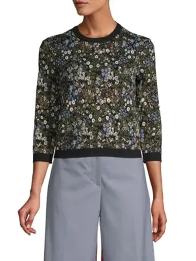 Shop Valentino Floral Intarsia Sweater In Black Floral