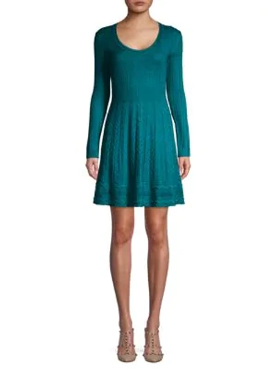 Shop M Missoni Knit Long-sleeve Flare Dress In Verde Pavo