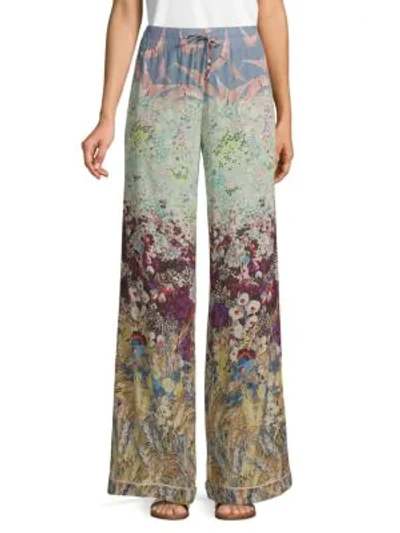 Shop Valentino Botanical-print Wide-leg Silk Pants In Multi