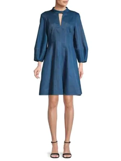 Shop Oscar De La Renta Long-sleeve Denim Mini Dress In Indigo