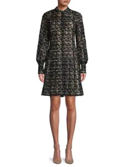 Shop Oscar De La Renta Textured Cotton Blend A-line Dress In Black