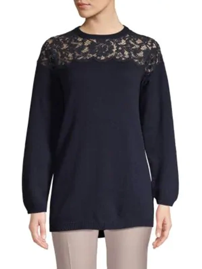 Shop Valentino Lace-yoke Sweater In Cristallo