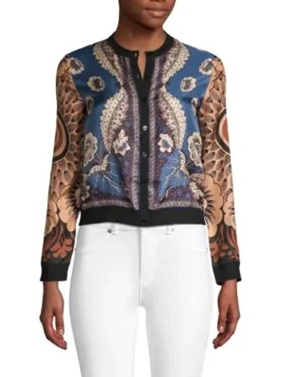 Shop Valentino Printed & Cropped Cardigan In Azzurro Arancia