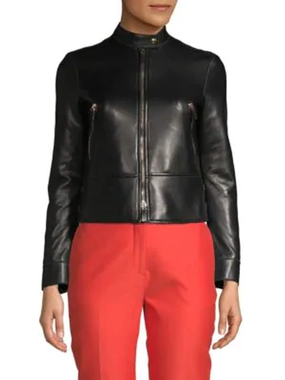 Shop Valentino Dragon Embroidery Leather Jacket In Nero