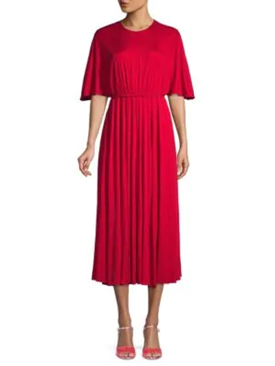 Shop Valentino Cape Sleeve Midi Dress In Rosso