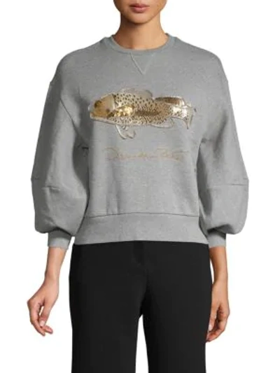Shop Oscar De La Renta Sequin Cotton Sweatshirt In Grey