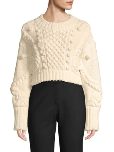 Shop Oscar De La Renta Cable-knit Merino Wool Blend Sweater In Ivory