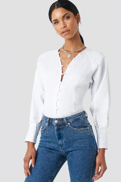 Shop Anna Nooshin X Na-kd Button Up Puffy Sleeve Blouse - White