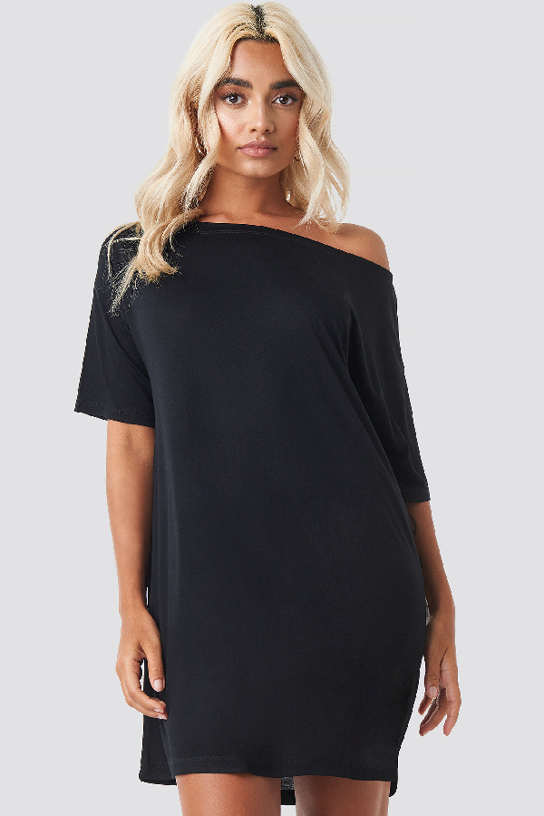 black off the shoulder shirt dress