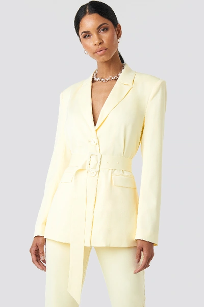 Shop Anna Nooshin X Na-kd Belted Long Fitted Blazer - Yellow In Light Yellow
