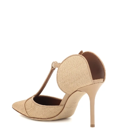 Shop Malone Souliers Imogen 85 Raffia And Leather Mules In Beige