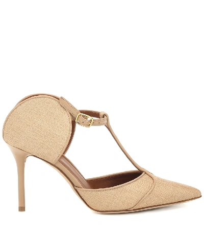 Shop Malone Souliers Imogen 85 Raffia And Leather Mules In Beige