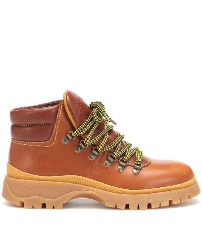 Prada 40mm Brixen Leather Hiking Boots In Tan | ModeSens