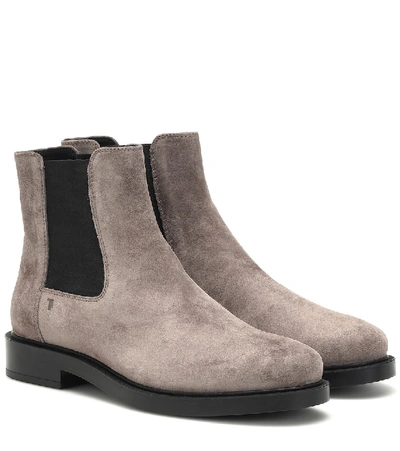 Shop Tod's Suede Ankle Boots In Grey