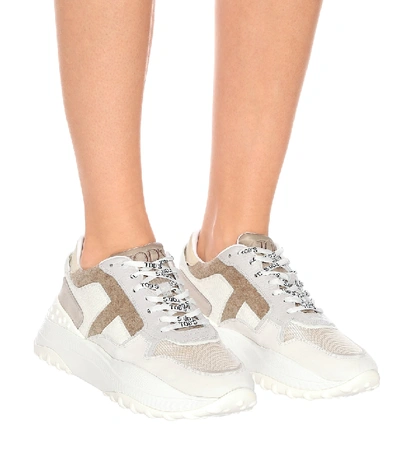 Shop Tod's Suede Sneakers In Beige