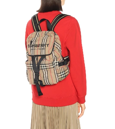 Shop Burberry Icon Stripe Nylon Backpack In Beige
