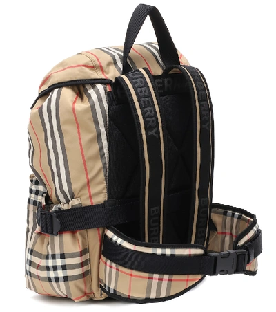 Shop Burberry Icon Stripe Nylon Backpack In Beige