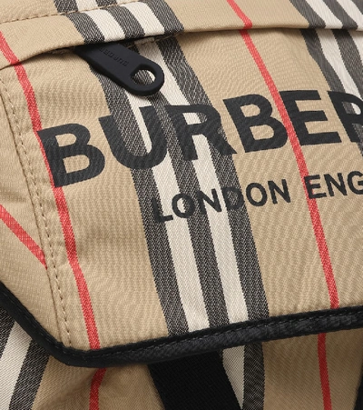 Shop Burberry Icon Stripe Nylon Backpack In Beige