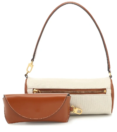 Shop Staud Suzy Canvas And Leather Shoulder Bag In Beige