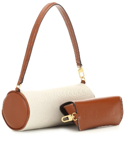 Shop Staud Suzy Canvas And Leather Shoulder Bag In Beige