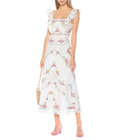 Shop Zimmermann Allia Linen And Cotton Midi Dress In White